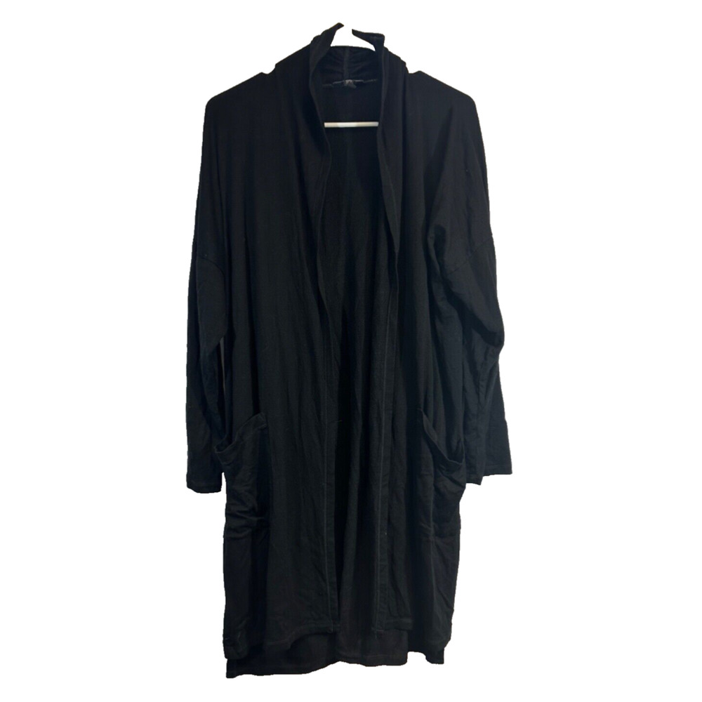 Eileen Fisher M Black Duster Cardigan Tencel Stretch Knit Open Front Black D20
